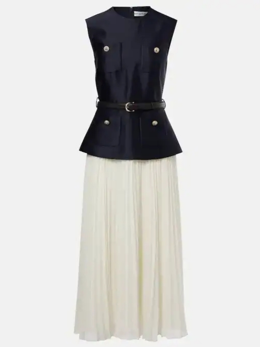 SELF-PORTRAIT belted plisse taffeta midi dress - Picture 3 of 10